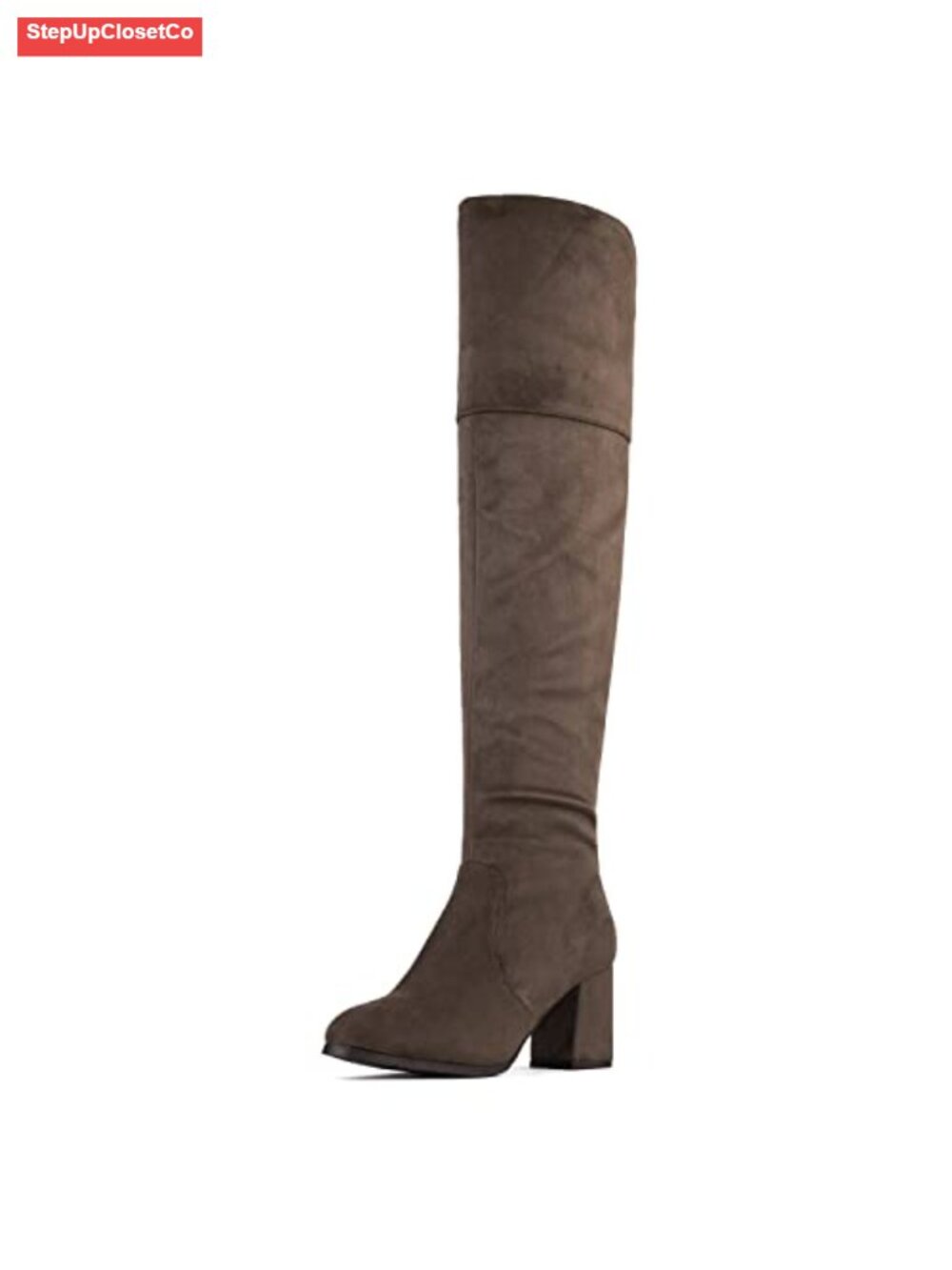 Knee High Block Heel Boots Faux Suede Pull-On Zip Thigh High